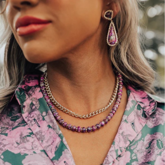 KENDRA SCOTT REBECCA GOLD MULTI STRAND NECKLACE IN BRONZE VEINED PURPLE TURQUOIS - Picture 3 of 8